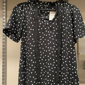 Topshop Black Tie Front Blouse Short Sleeve